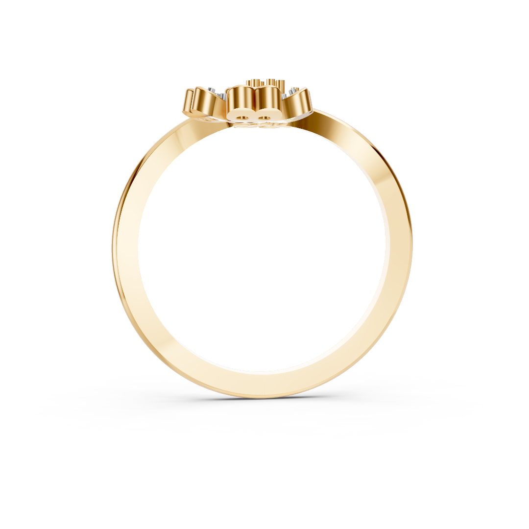 Yellow Gold Dual Flower Diamond Bypass Ring
