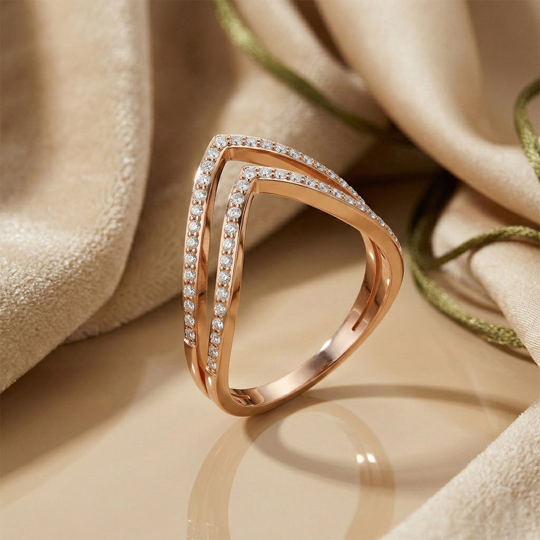 Yellow Gold Double V Diamond Ring