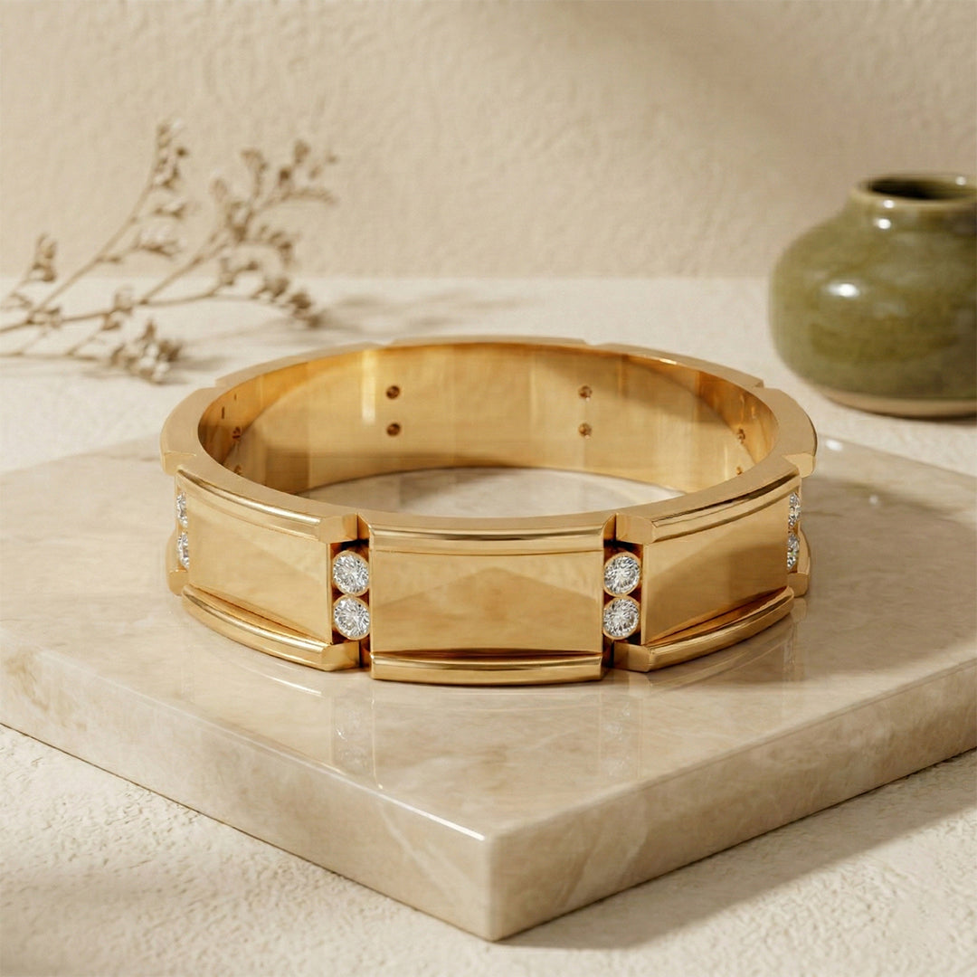 Yellow Gold Geometric Diamond Band Ring