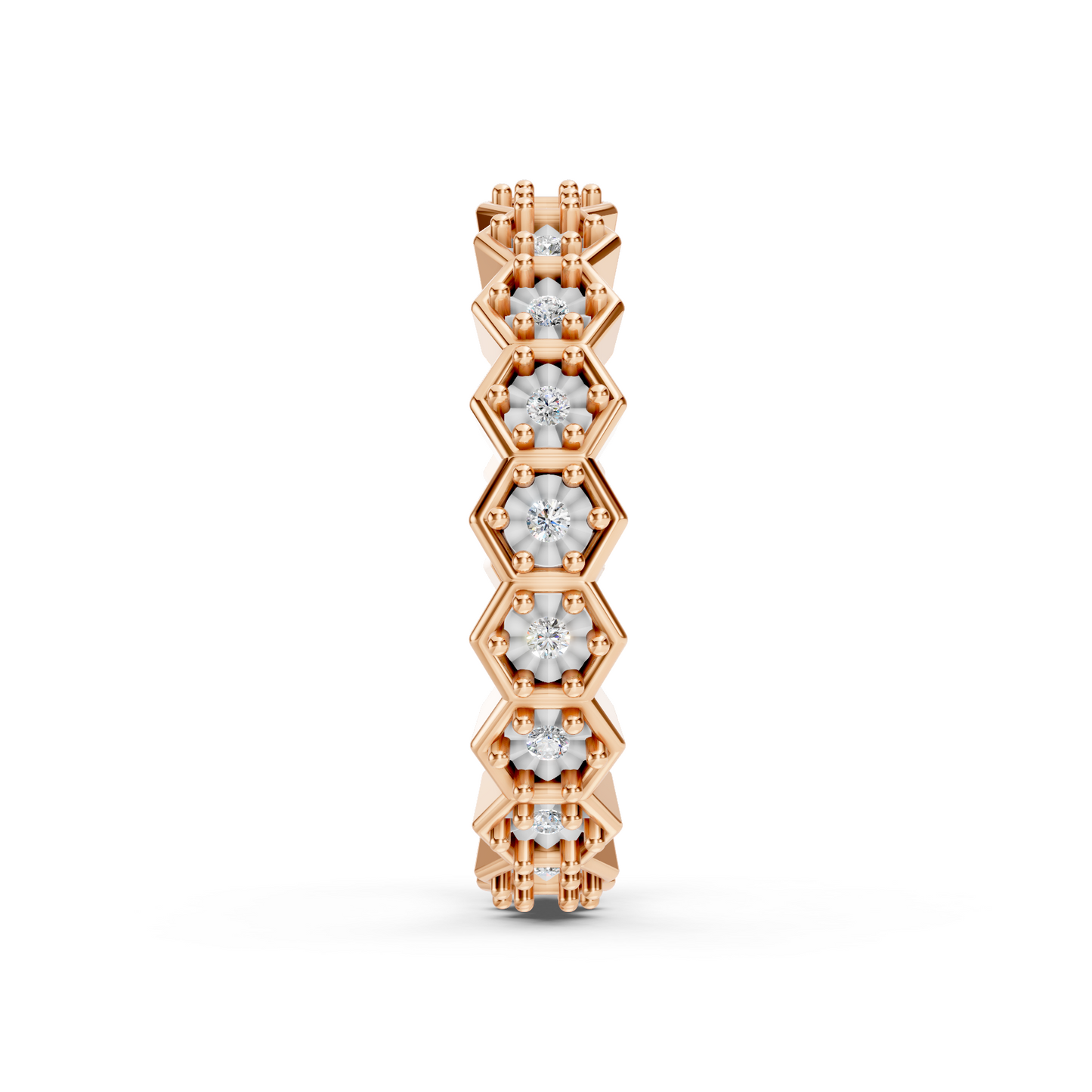 Rose Gold Hexagon Diamond Eternity Band Ring