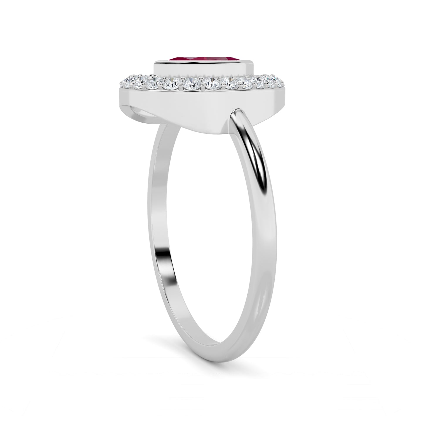 White Gold Marquise Ruby Teardrop Halo Ring