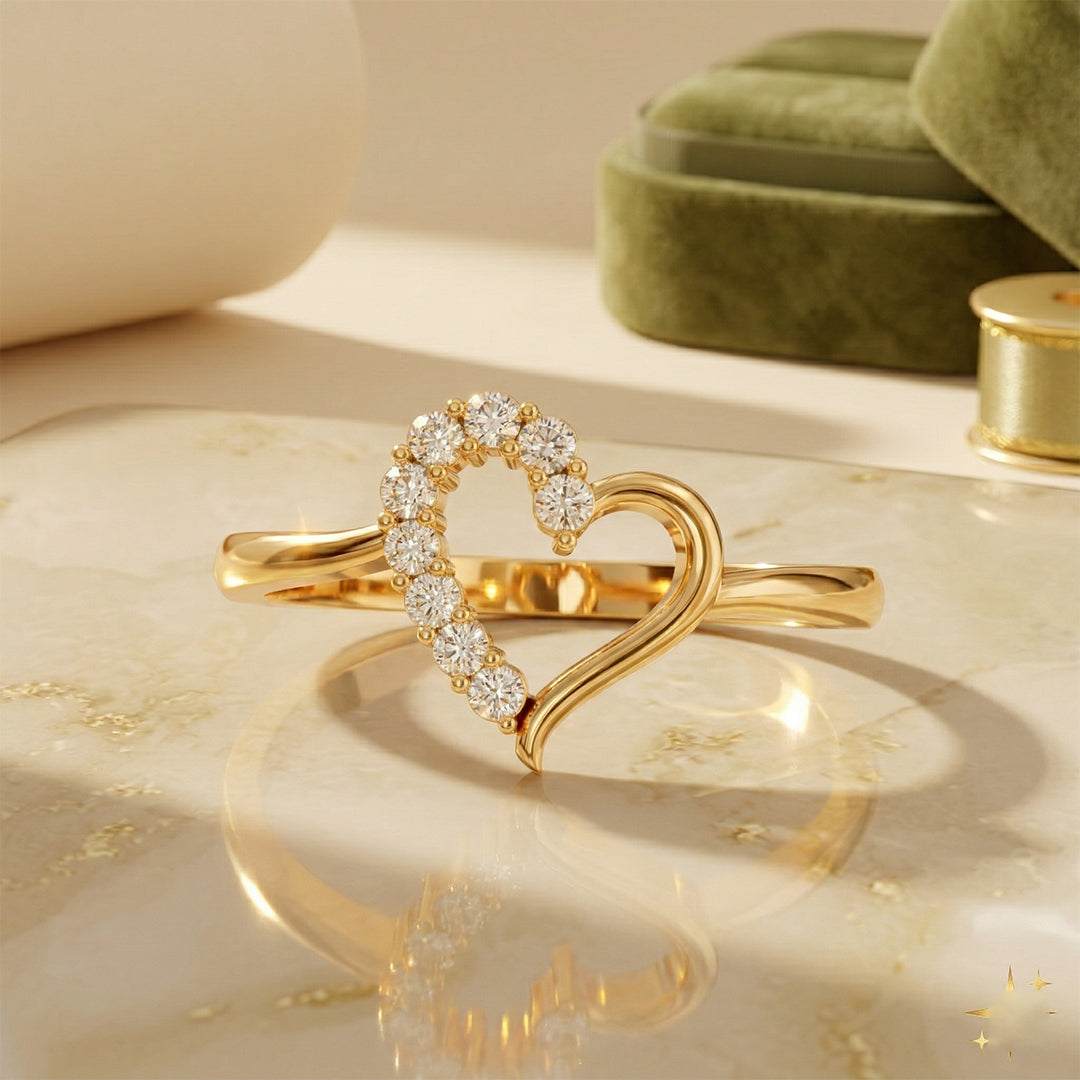 Yellow Gold Open Heart Diamond Ring