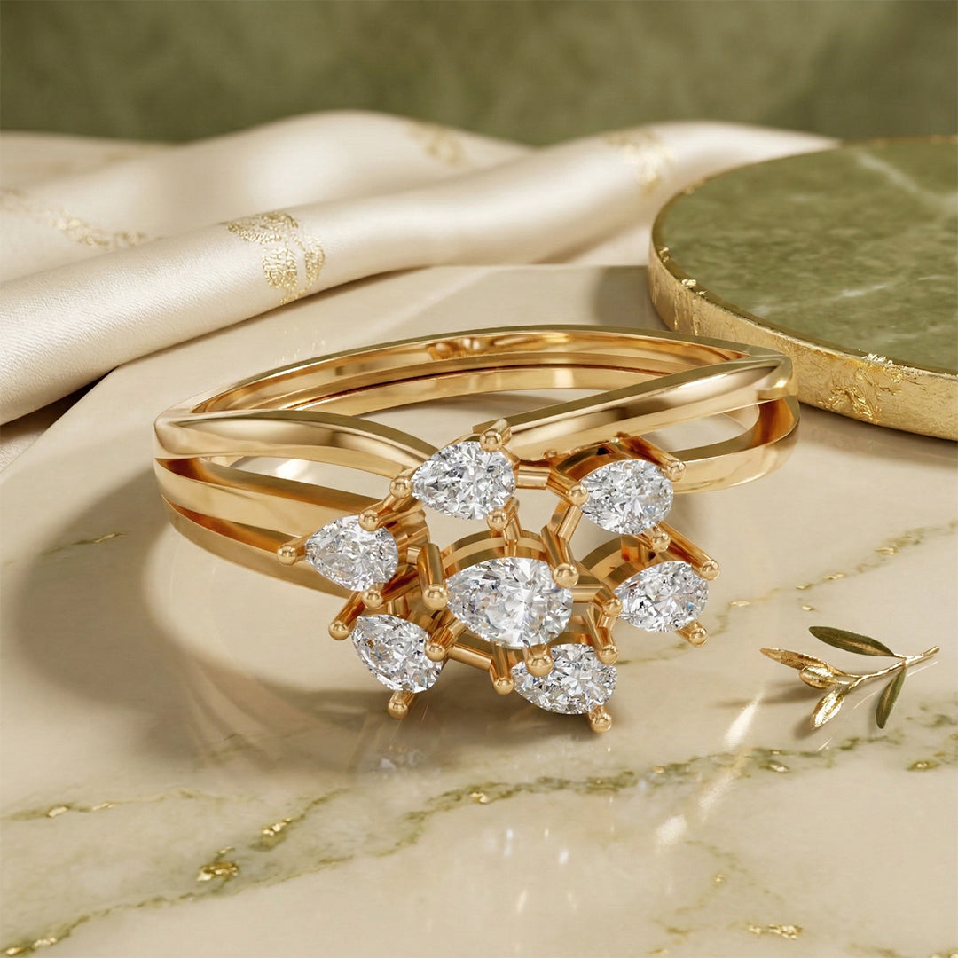 Yellow Gold Pear Cut Cluster Diamond Ring
