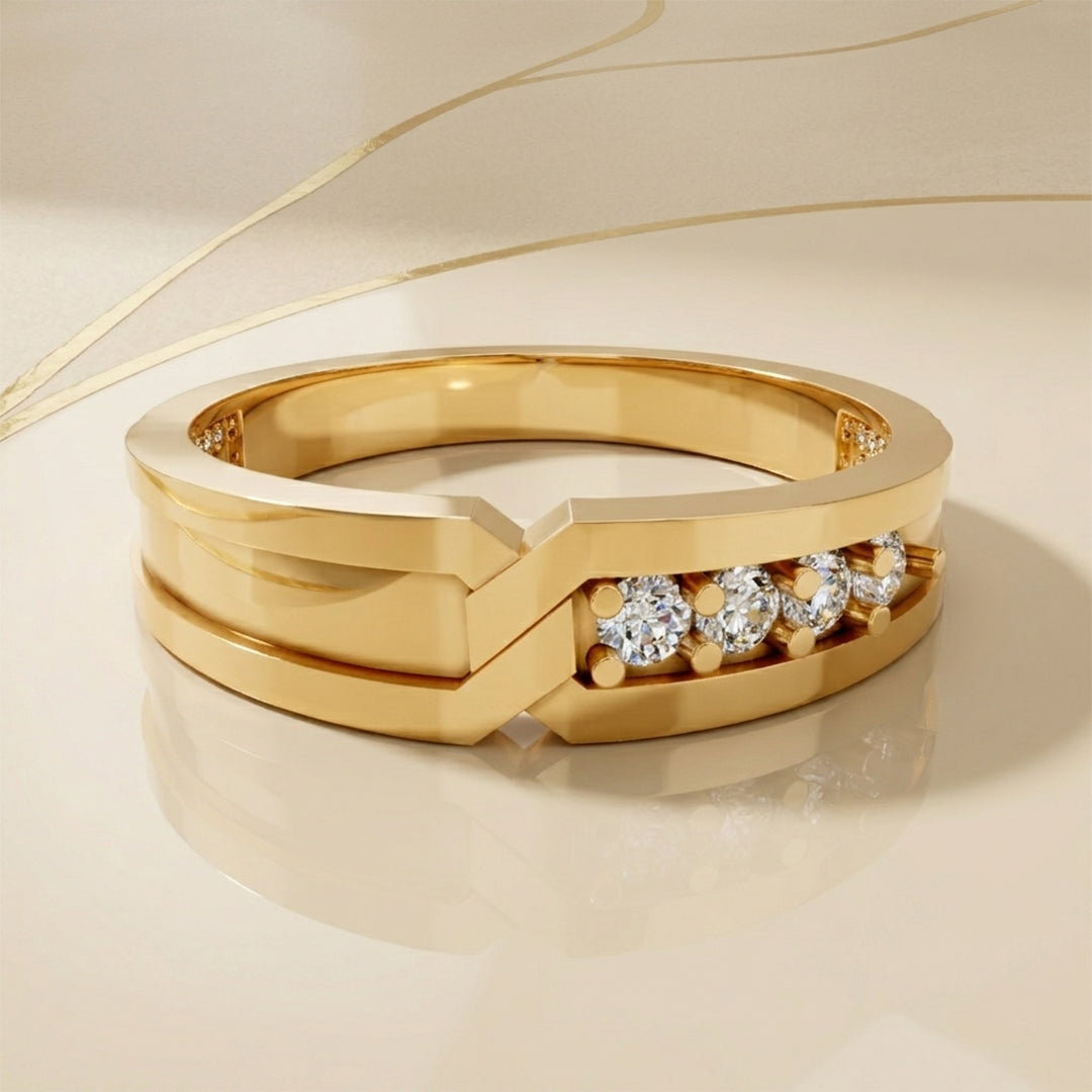 Yellow Gold Three Diamond Men's Band Ring