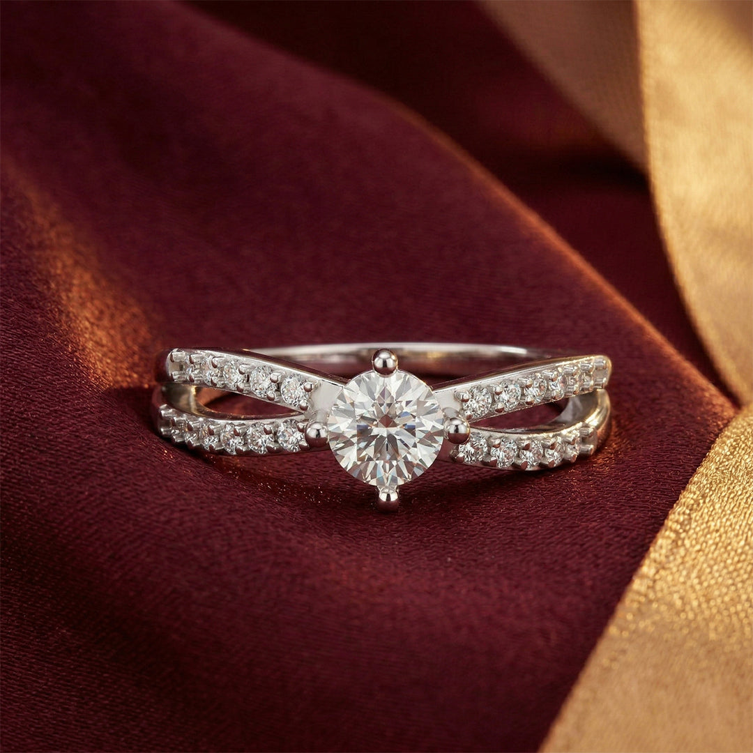 925 Silver Diamond Split Shank Twist Ring
