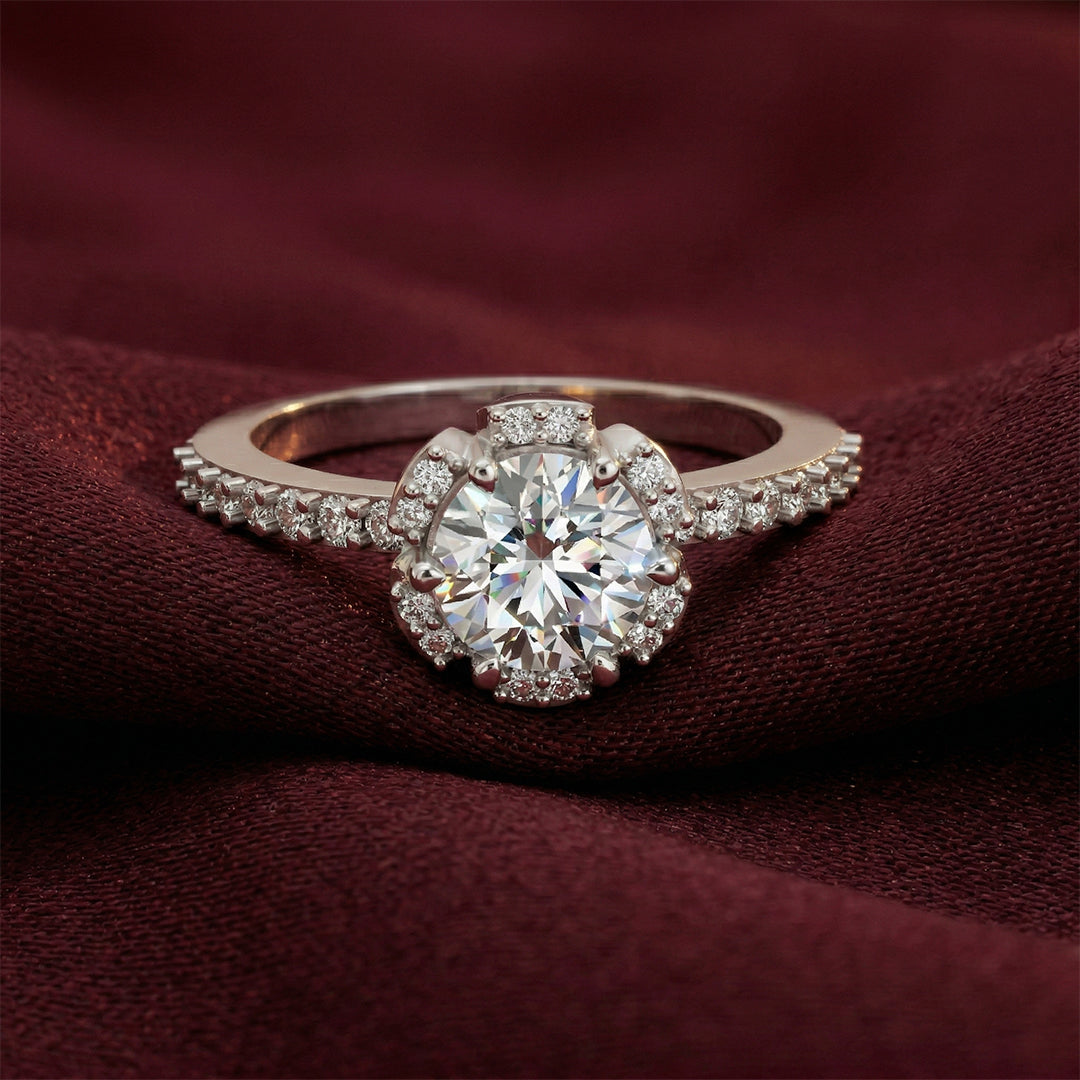 925 Silver Diamond Floral Halo Ring