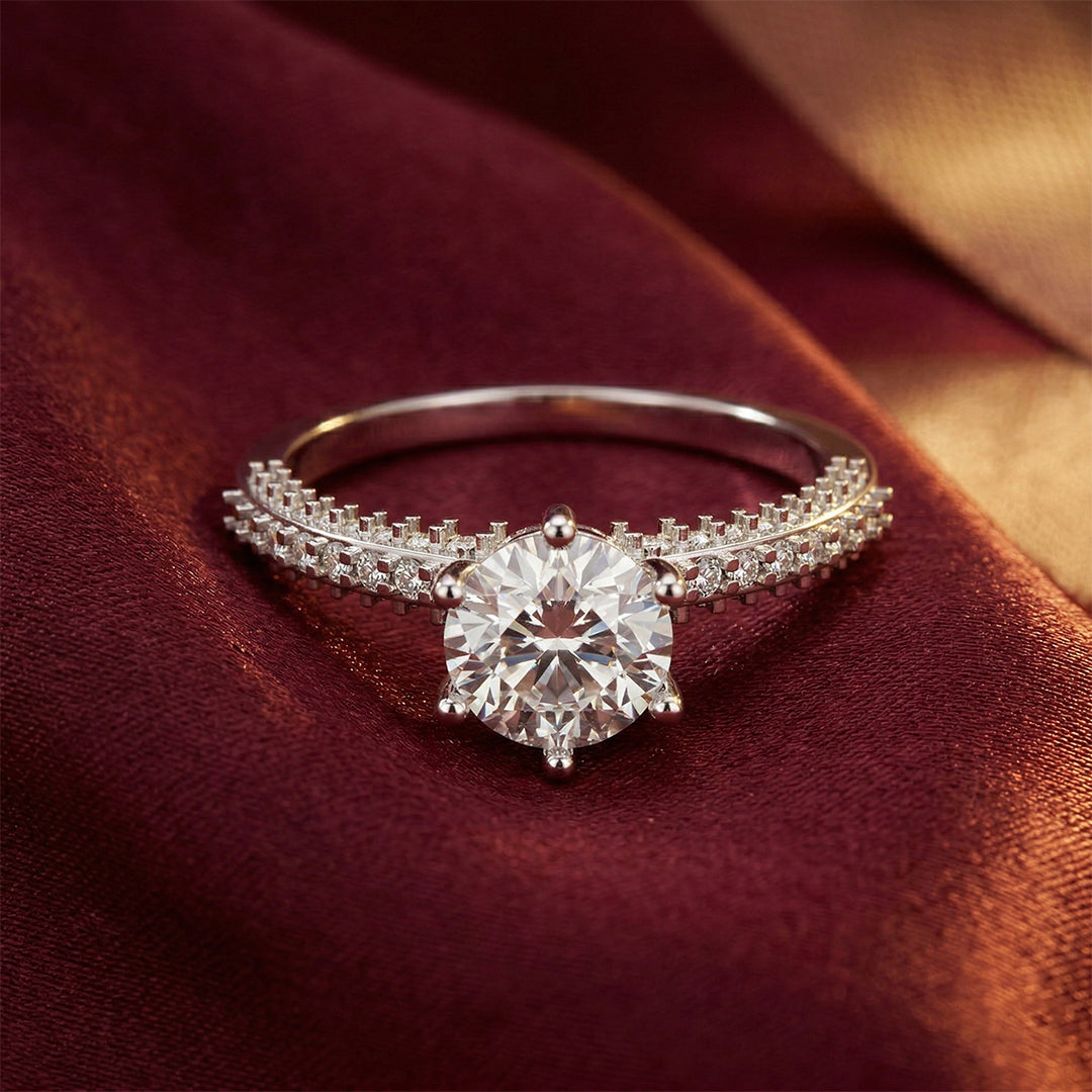 925 Silver Six-Prong Solitaire Diamond Ring