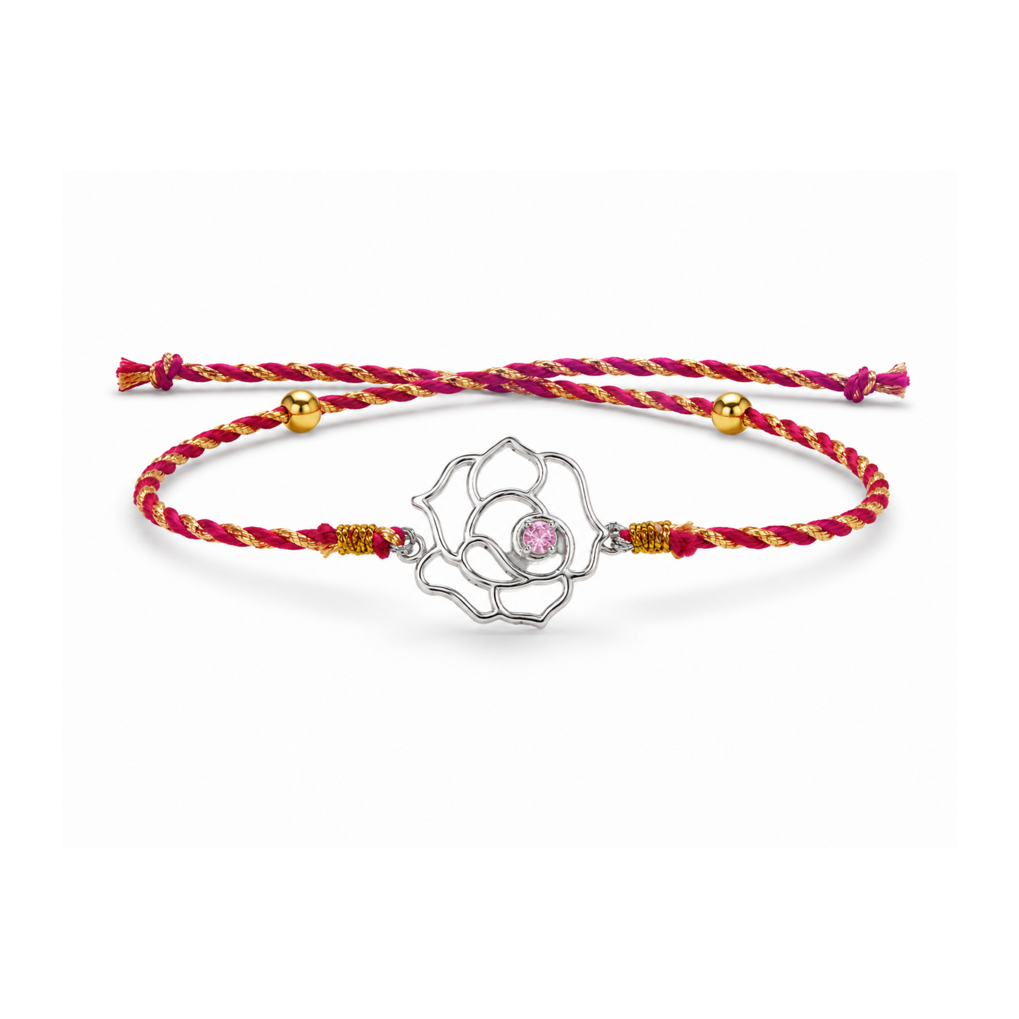 Rose Bloom Cubic Zirconia 925 Silver Rakhi for Brother
