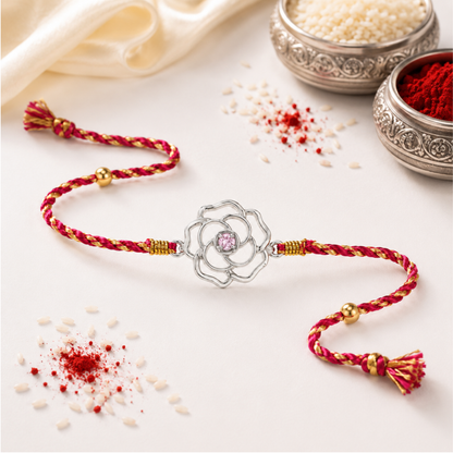 Floral Grace Cubic Zirconia 925 Silver Rakhi for Brother