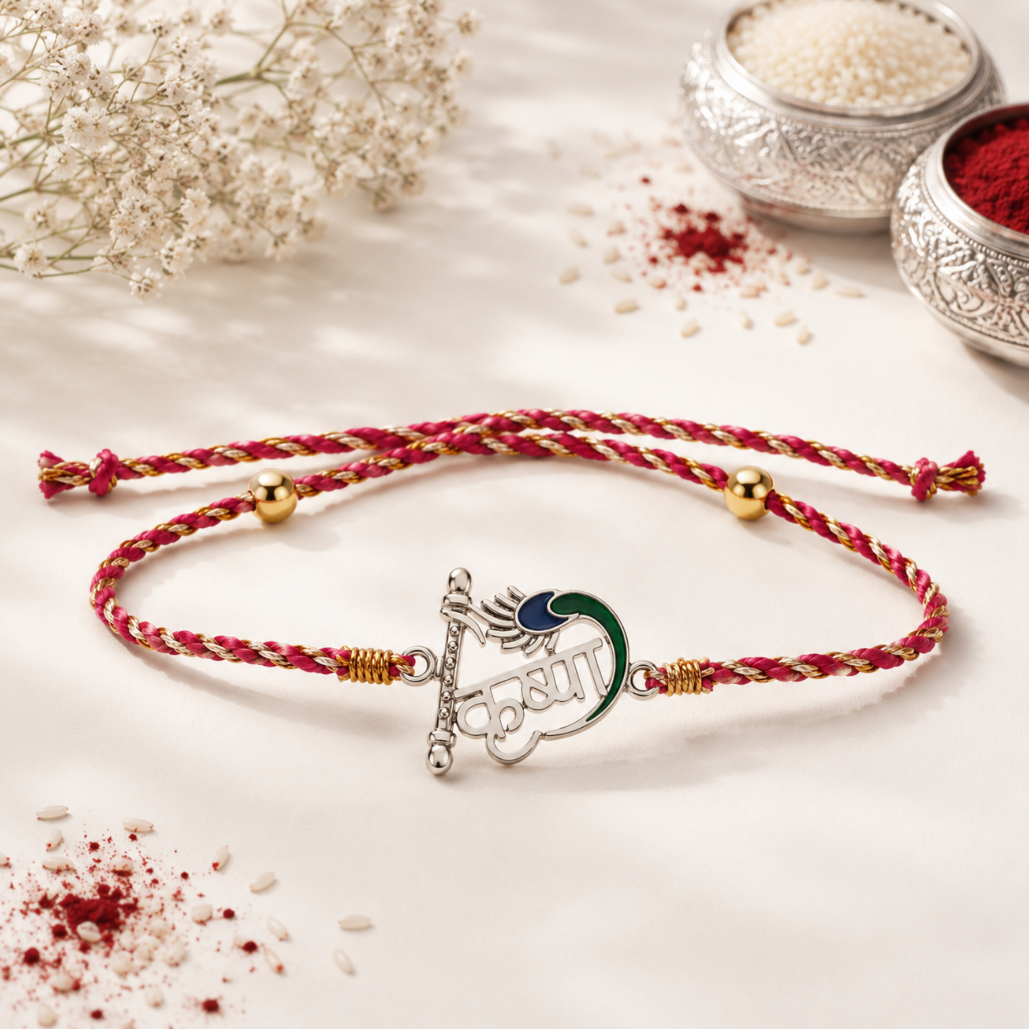 Shree Krishna Blessing 925 Silver Rakhi for Brother
