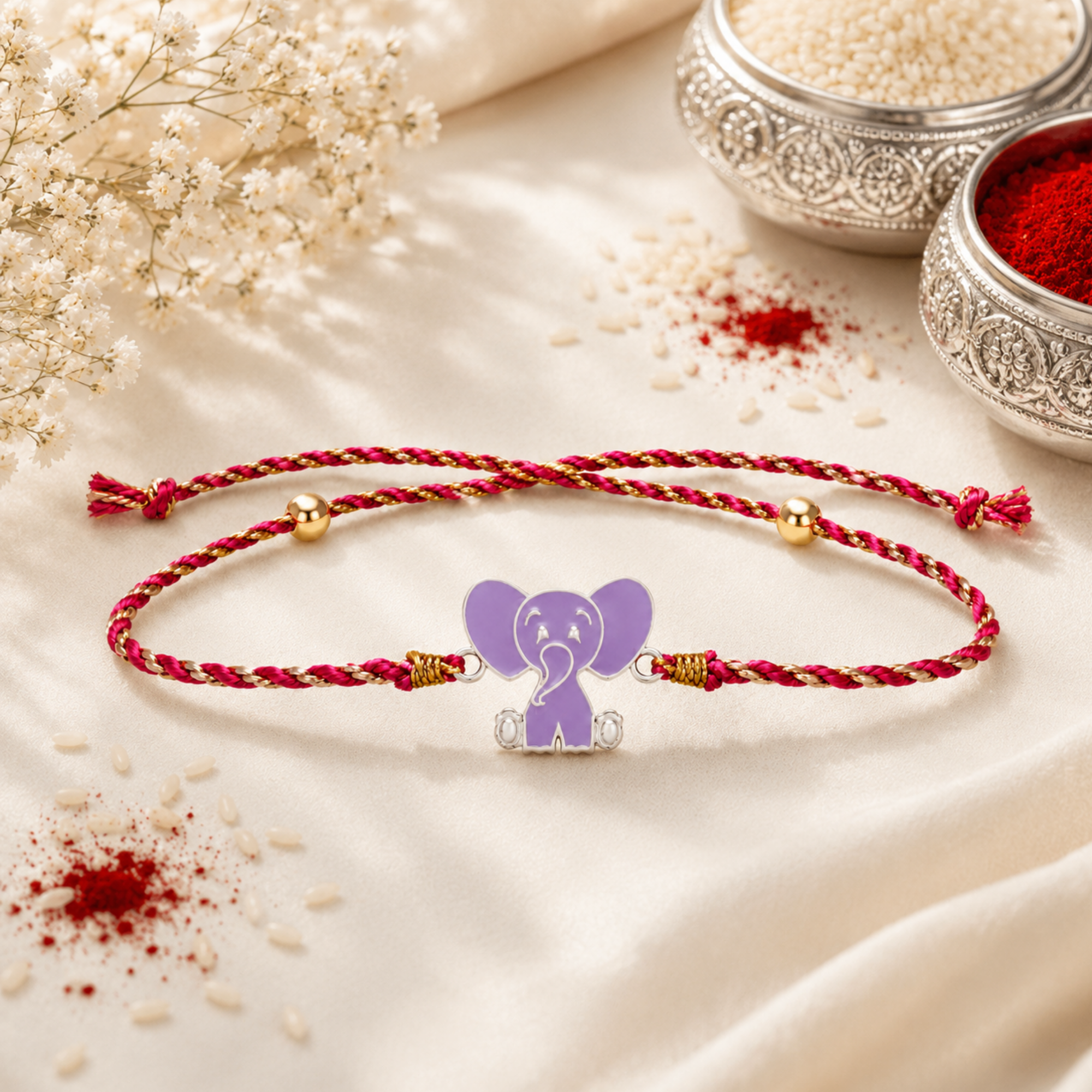 Cute Ganesha 925 Silver Rakhi for Brother