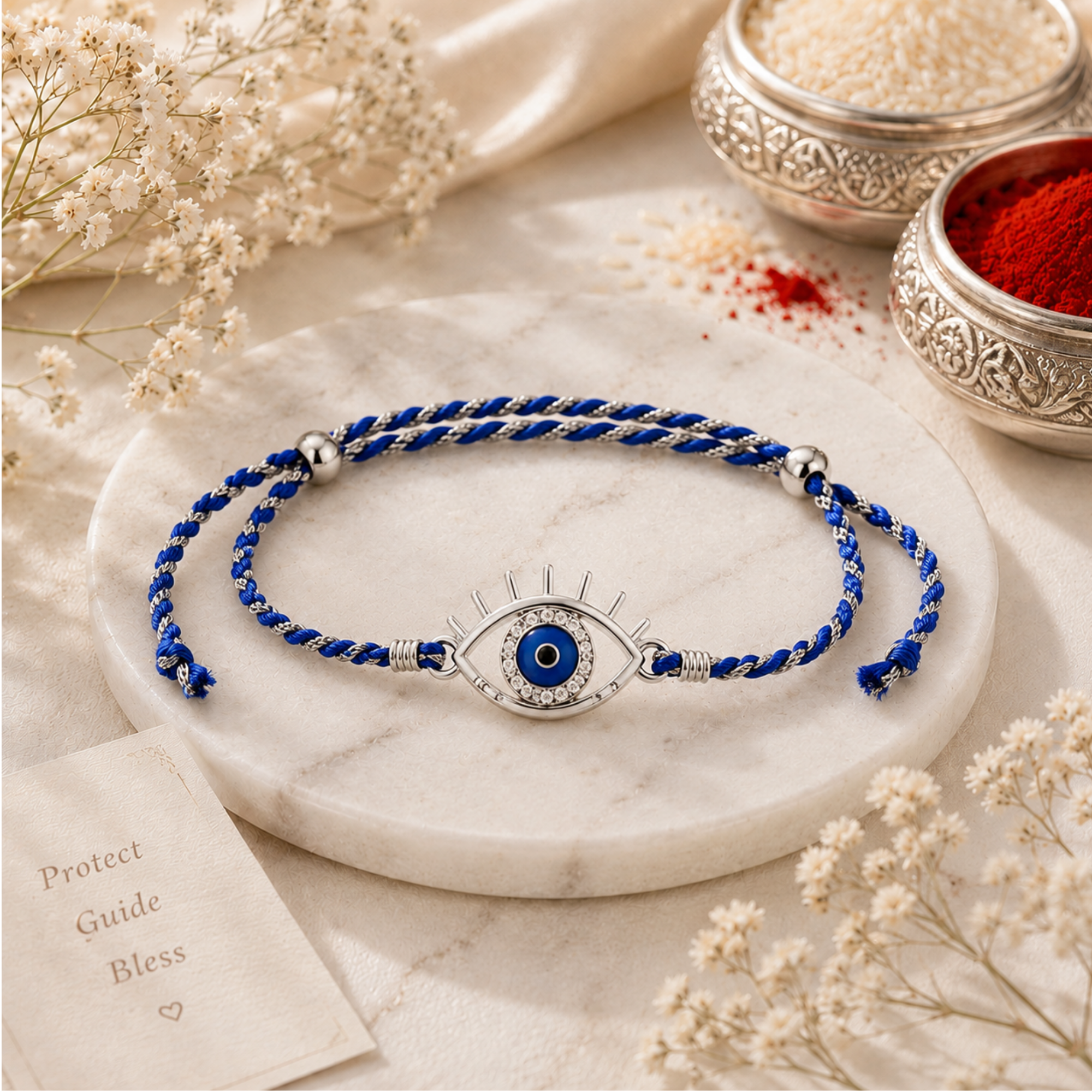 Evil Eye Cubic Zircon 925 Silver Rakhi for Brother