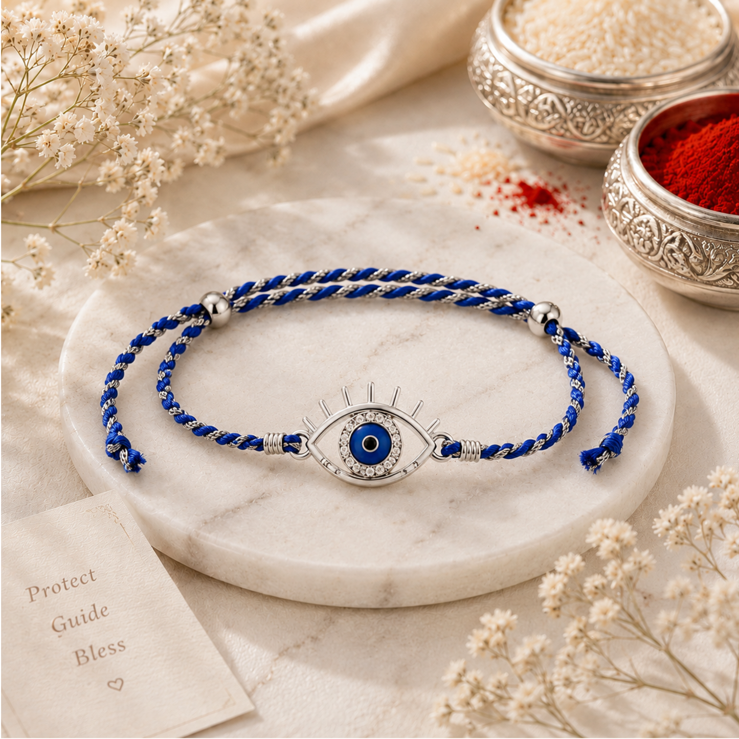 Evil Eye Cubic Zircon 925 Silver Rakhi for Brother