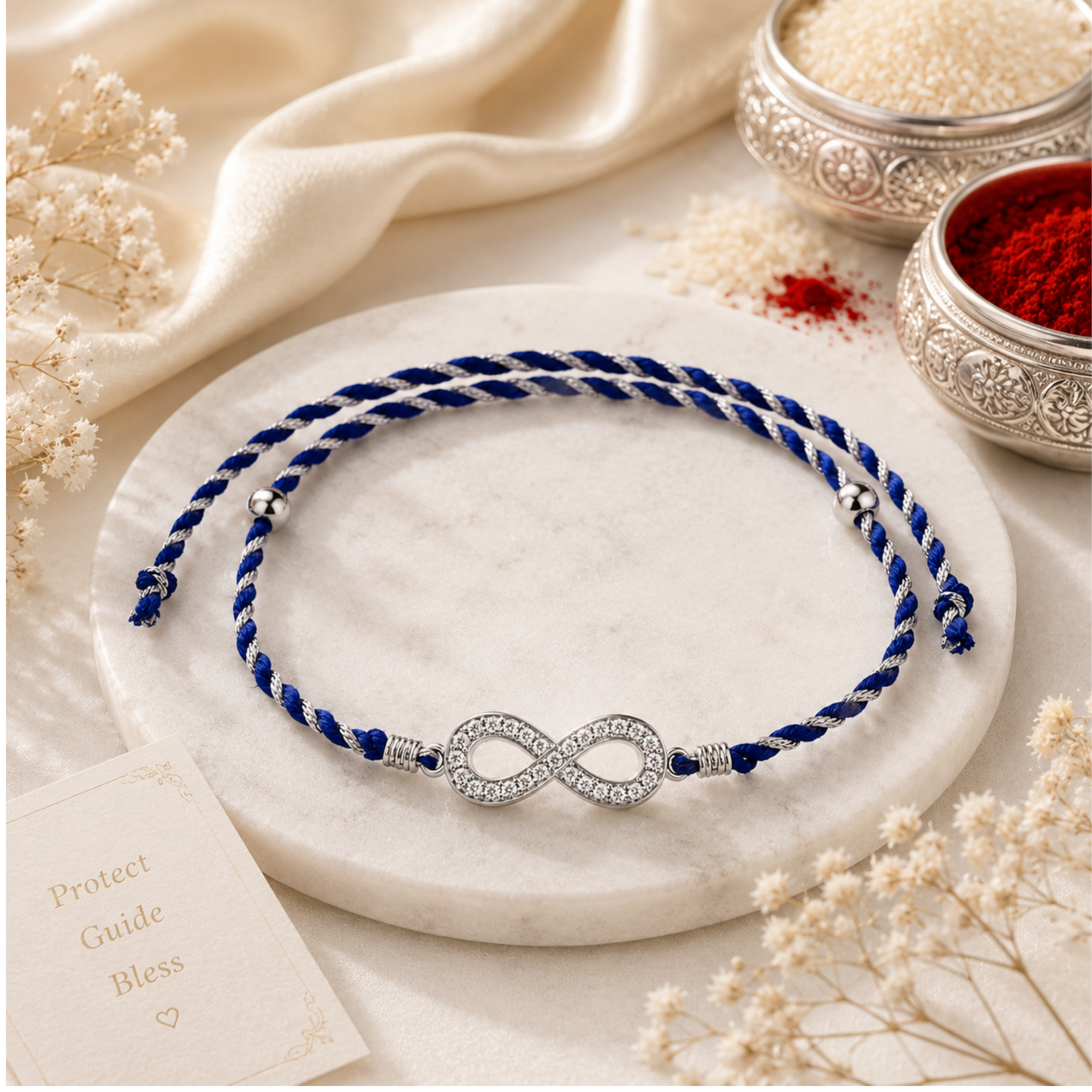 Infinity Sparkle Cubic Zirconia 925 Silver Rakhi for Brother