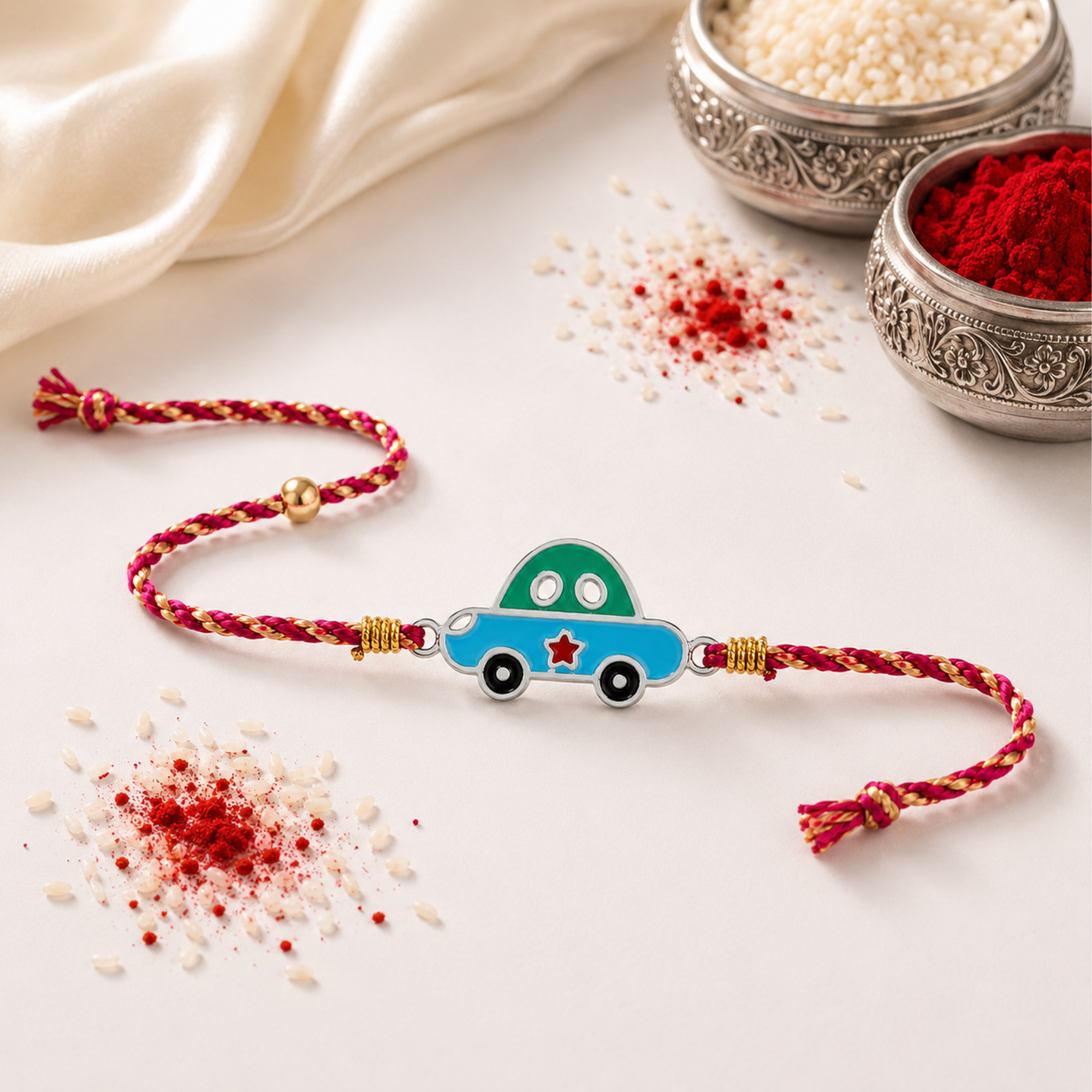 Cute Car 925 Silver Rakhi for Brother