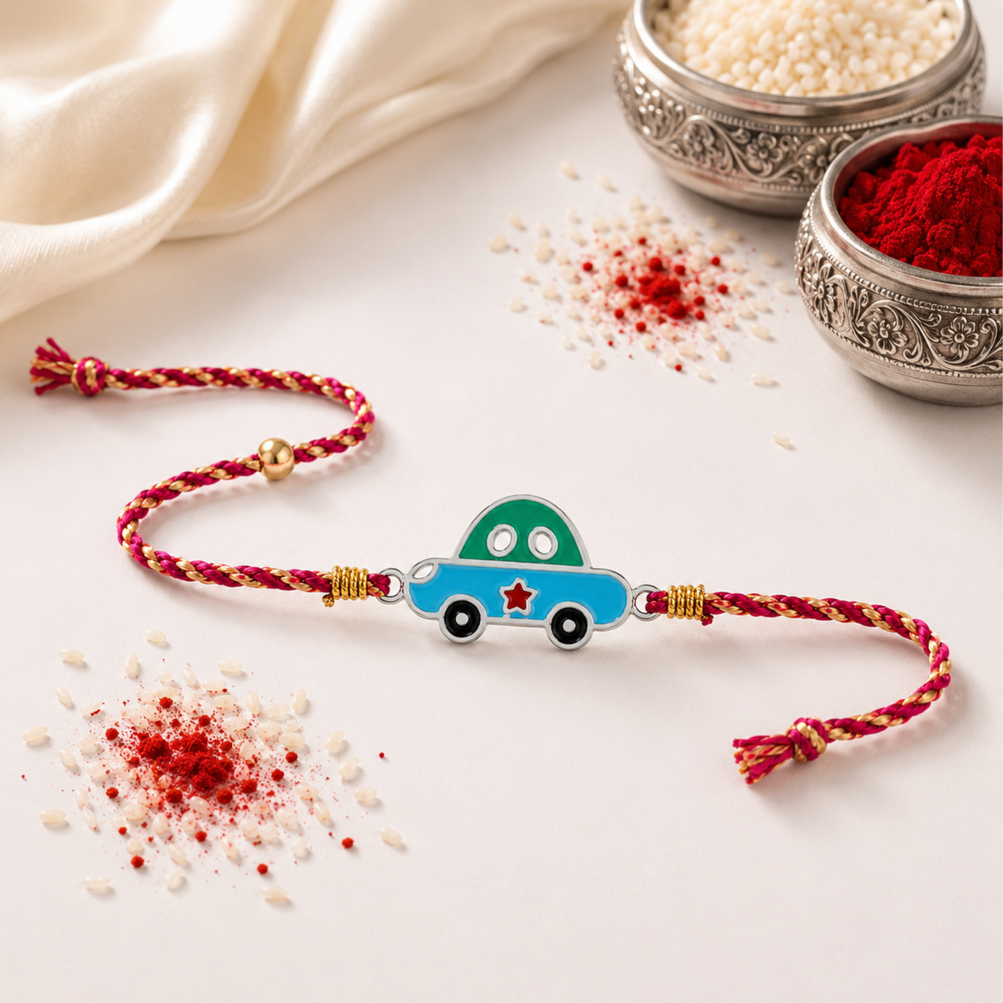 Cute Car 925 Silver Rakhi for Brother
