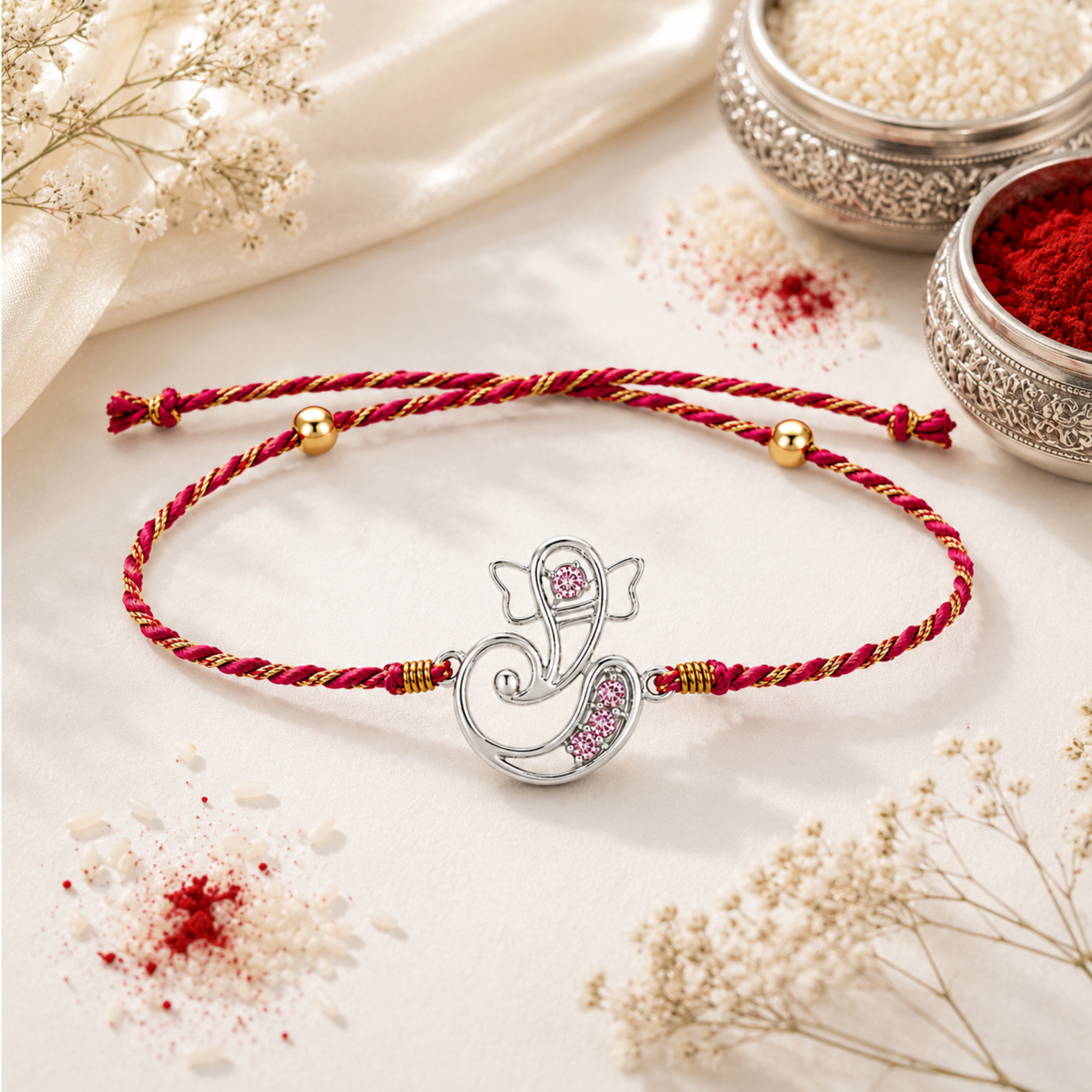 Ganpati Blessing CZ 925 Silver Rakhi for Brother