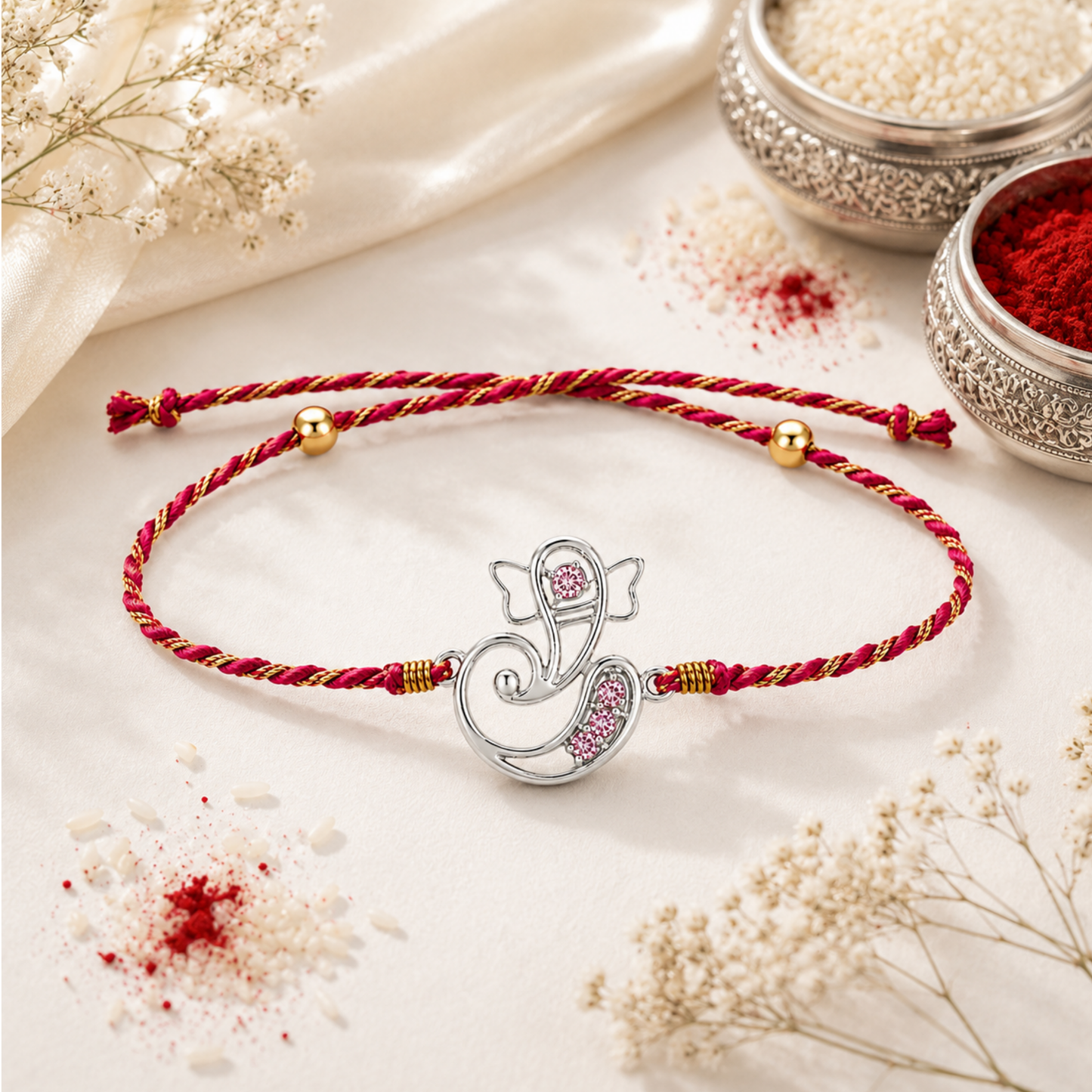 Ganpati Blessing CZ 925 Silver Rakhi for Brother