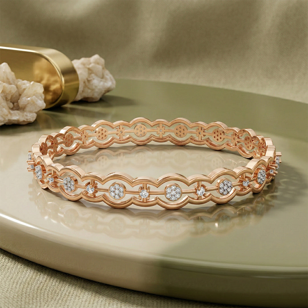 Rose Gold Diamond Circle Link Bangle