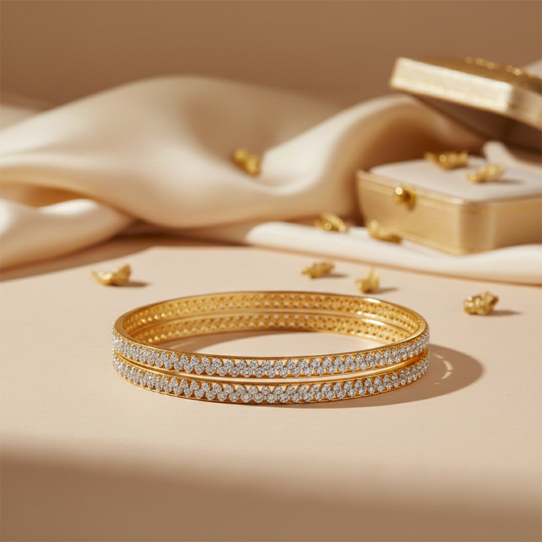 Yellow Gold Diamond Chevron Eternity Bangle