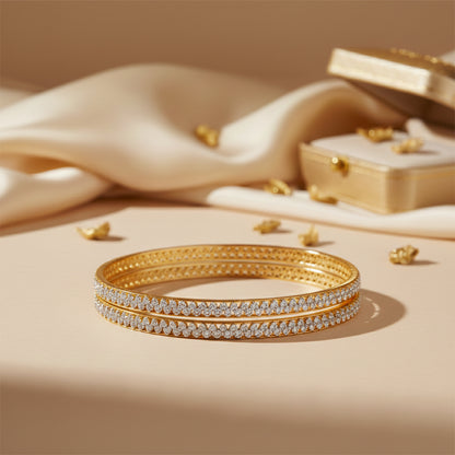 Yellow Gold Diamond Chevron Eternity Bangle