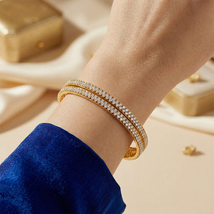 Yellow Gold Diamond Chevron Eternity Bangle