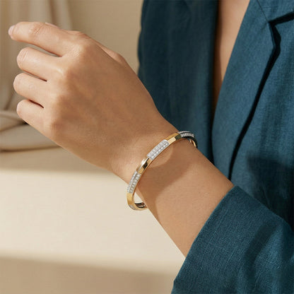 Two-Tone Gold Diamond Station Slim Bangle