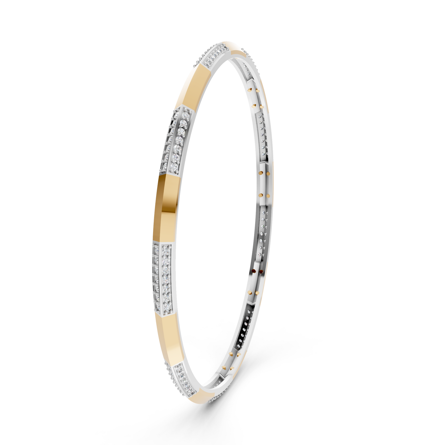 Two-Tone Gold Diamond Station Slim Bangle