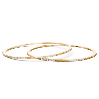 Yellow Gold Greek Key Diamond Slim Bangle Set