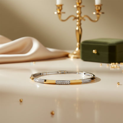 Two-Tone Gold Geometric Diamond Station Bangle