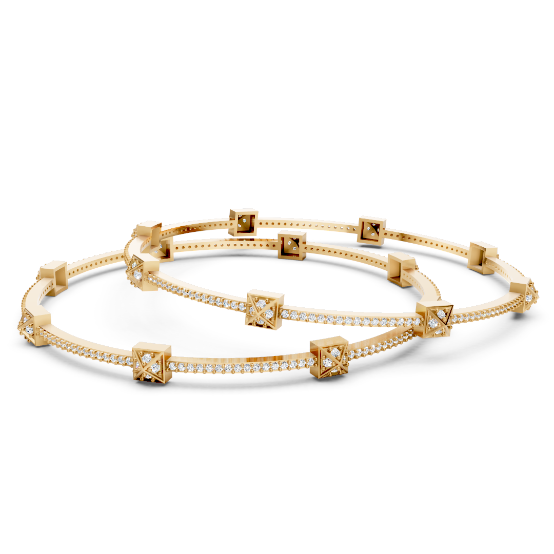 Gold Diamond Pyramid Bangle Set