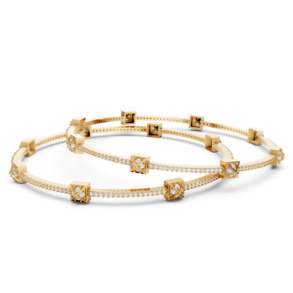 Gold Diamond Pyramid Bangle Set