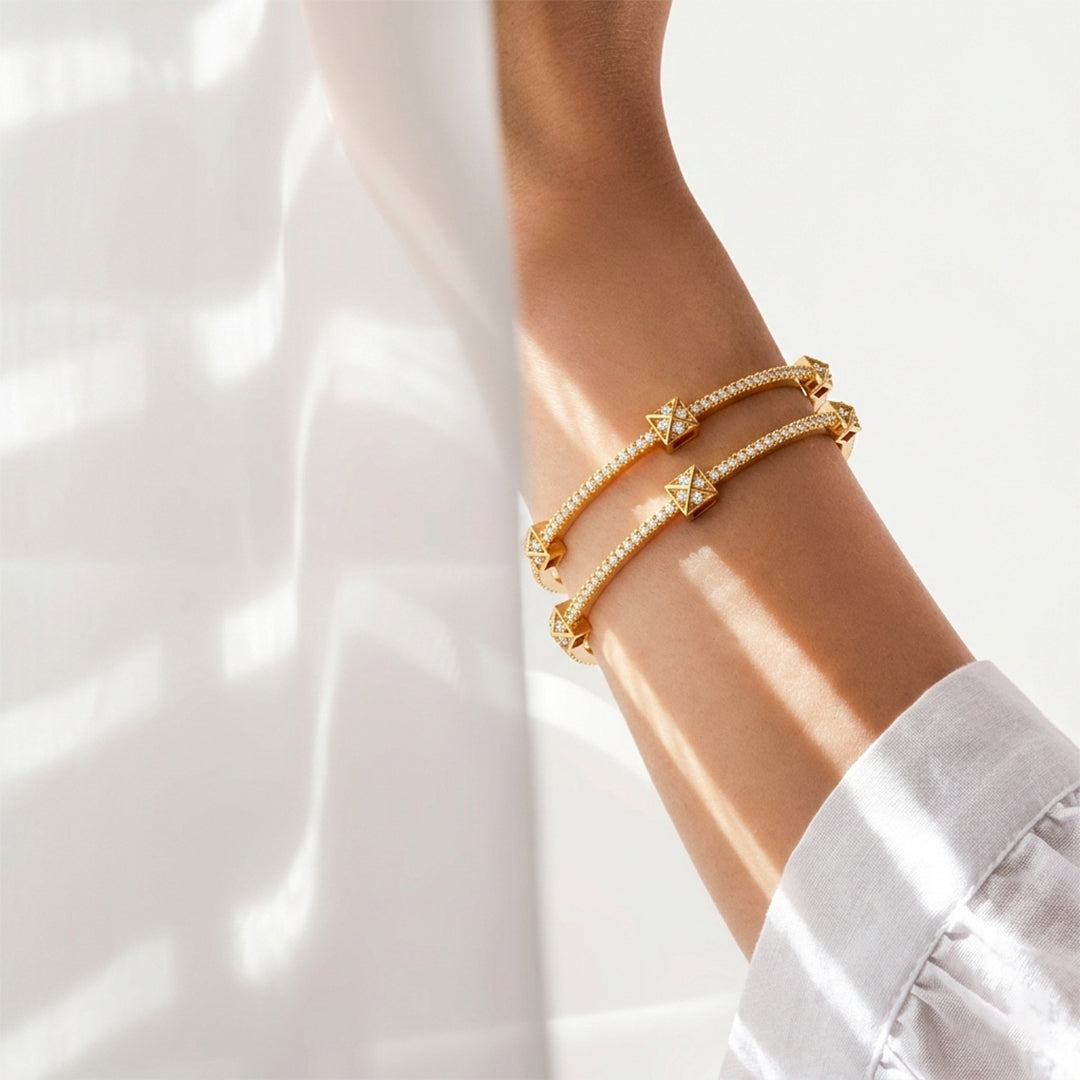 Gold Diamond Pyramid Bangle Set
