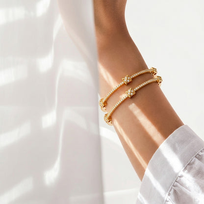 Gold Diamond Pyramid Bangle Set