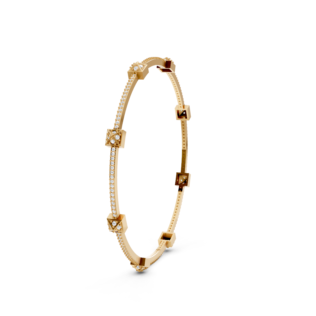 Gold Diamond Pyramid Bangle Set