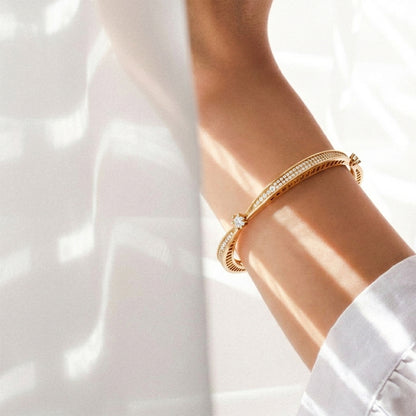 Gold Round Diamond Eternity Bangle Set