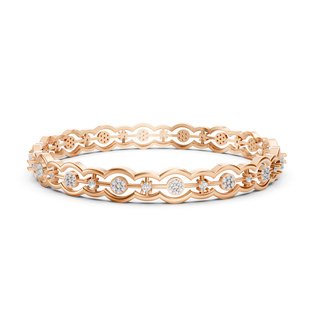 Rose Gold Scallop Diamond Cluster Bangle
