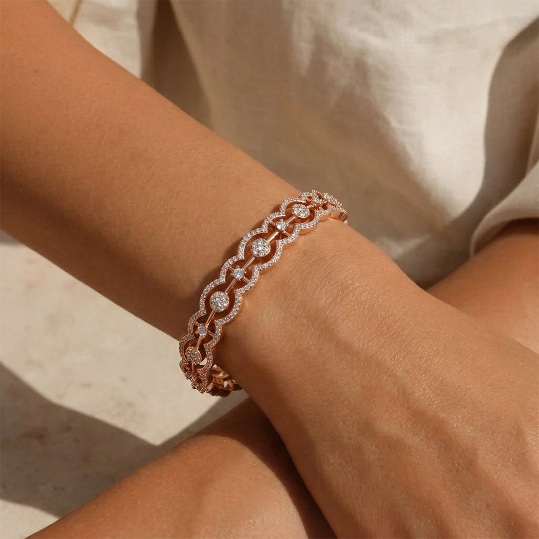 Rose Gold Scallop Diamond Cluster Bangle