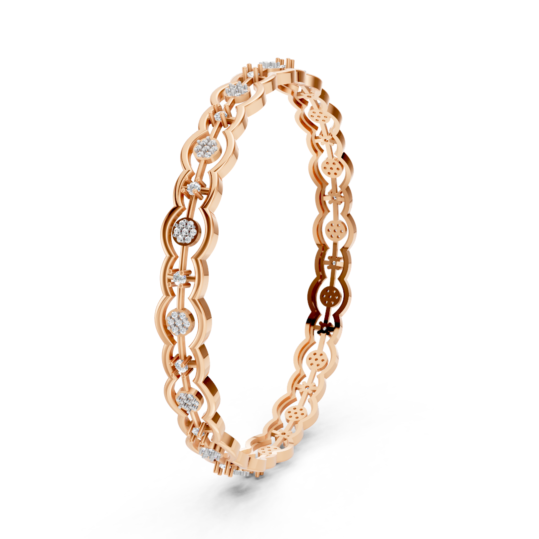 Rose Gold Scallop Diamond Cluster Bangle