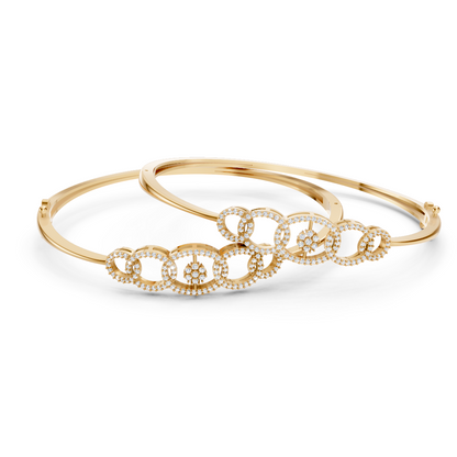Yellow Gold Linked Circle Diamond Bangle Set