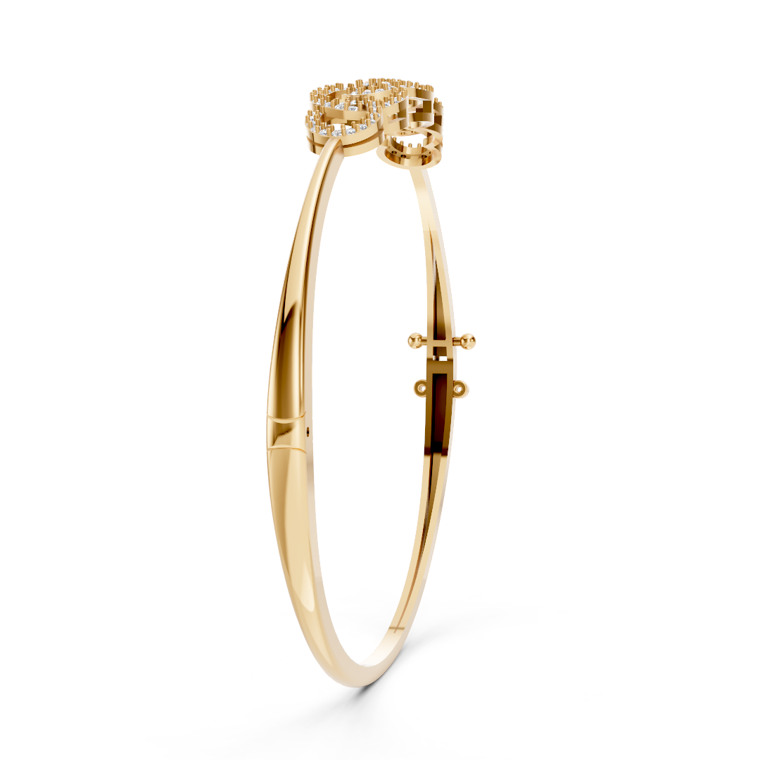 Yellow Gold Linked Circle Diamond Bangle Set