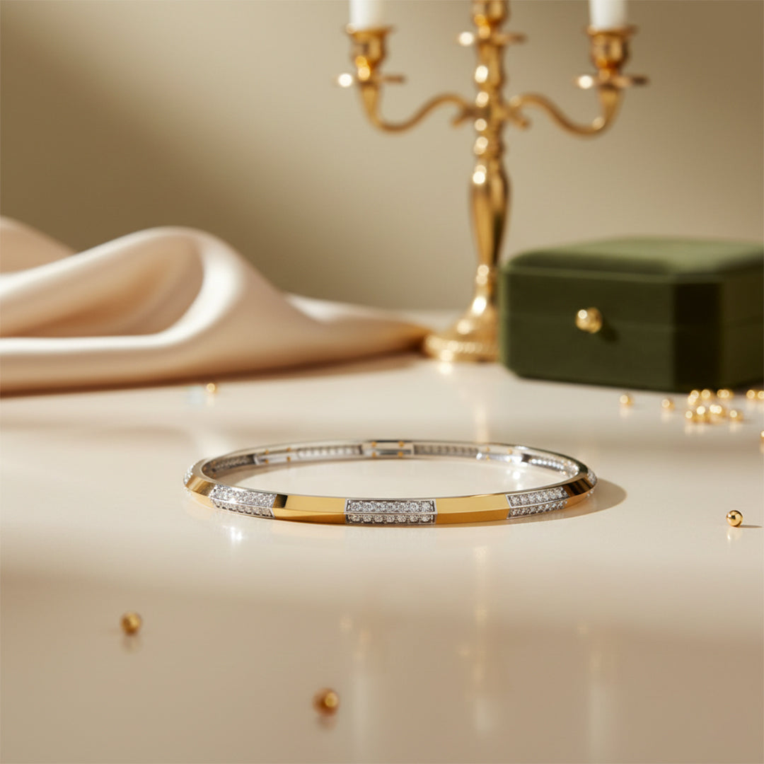 Two-Tone Gold Diamond Station Bangle