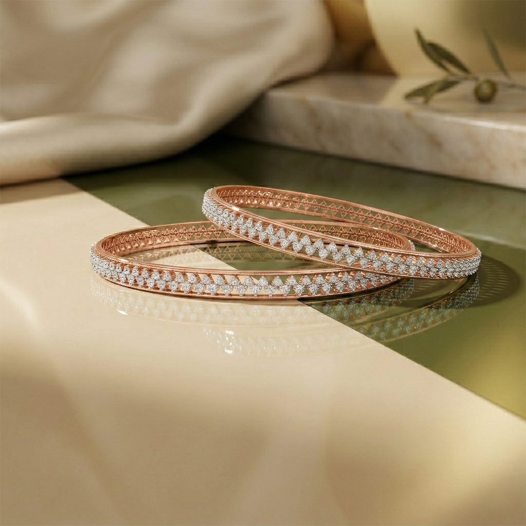 Rose Gold Full Pavé Chevron Diamond Bangle
