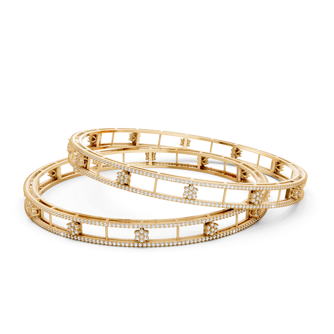 Gold Diamond Open-Work Bangle Set