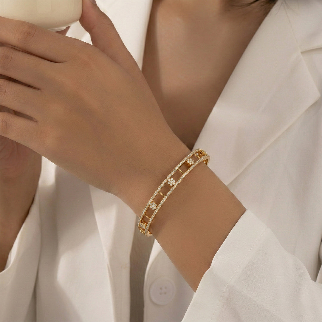 Gold Diamond Open-Work Bangle Set