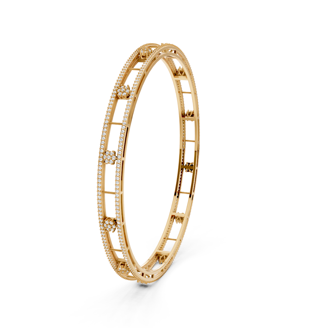 Gold Diamond Open-Work Bangle Set