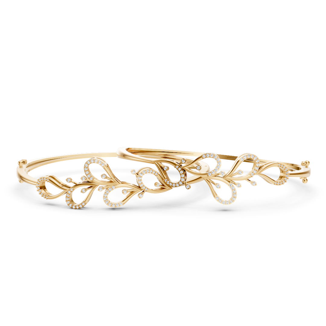Vine Scroll Diamond Floral Hinged Bangle