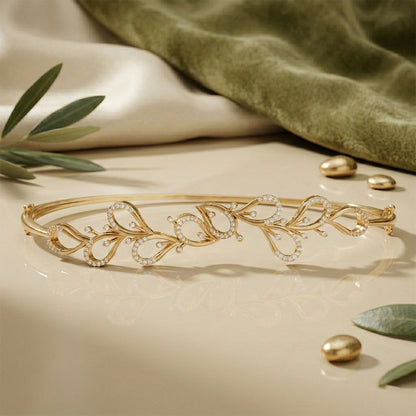 Vine Scroll Diamond Floral Hinged Bangle