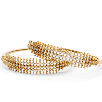Yellow Gold Diamond Grid Beaded Bangle Set