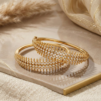 Yellow Gold Diamond Grid Beaded Bangle Set